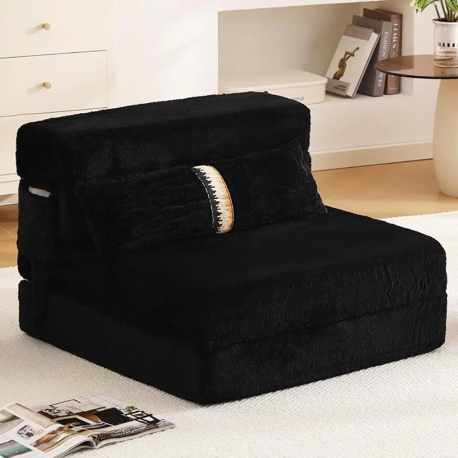 Folding Sofa Bed Couch Single Size Foldable Futon Chair with Pillow Folding Sleeper Sofa Chair Bed Floor Mattress for Guest Roo