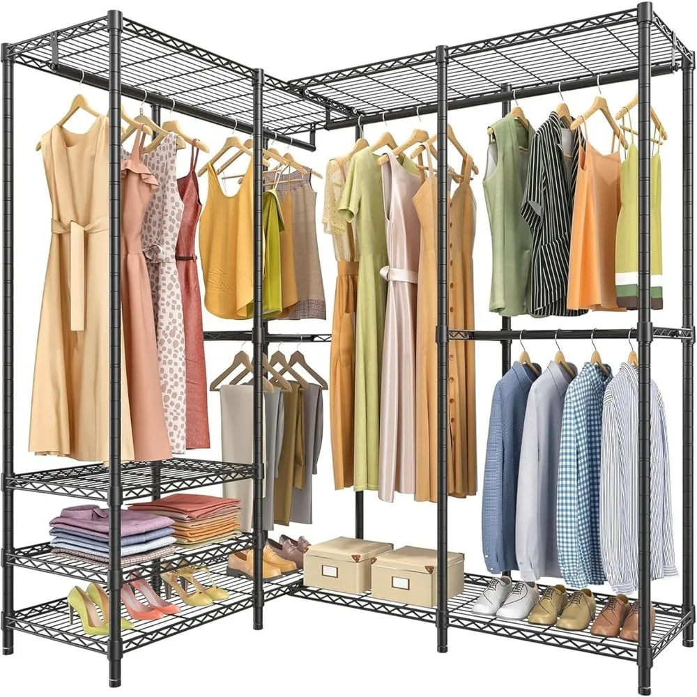 L40 Plus Garment Rack L Shaped Clothes Rack for Corner, Freestanding Portable Wardrobe Closet Heavy Duty Clothing Rack for