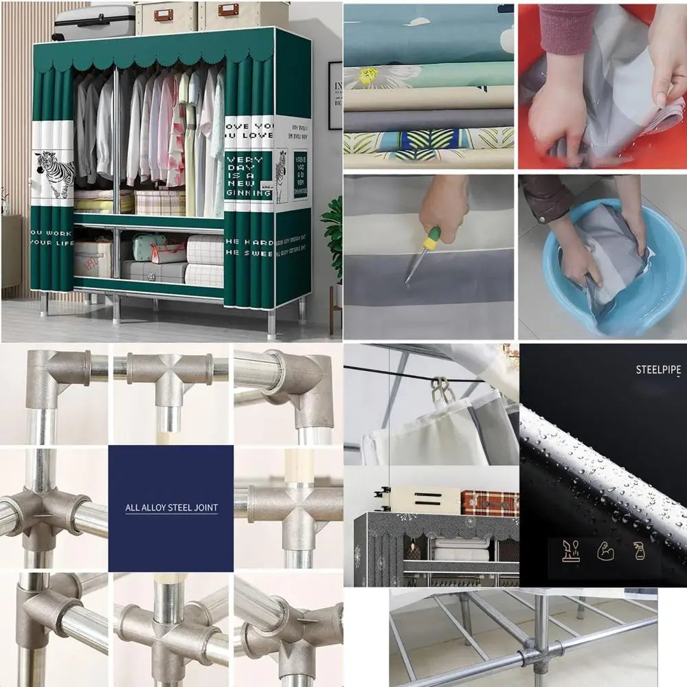 Portable Aluminum Wardrobe Closets - Fabric Hanging Storage for Bedrooms, Easy Assembly, Space-Saving Closet Solutions