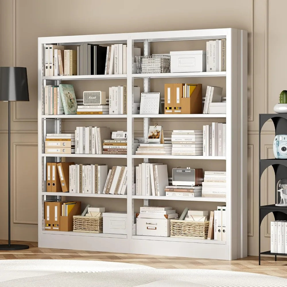 71" Metal Book Shelf, 5 Tier Bookshelf with Adjustable Shelves, Bookshleves and Bookcases, Heavy Duty Library Book Case