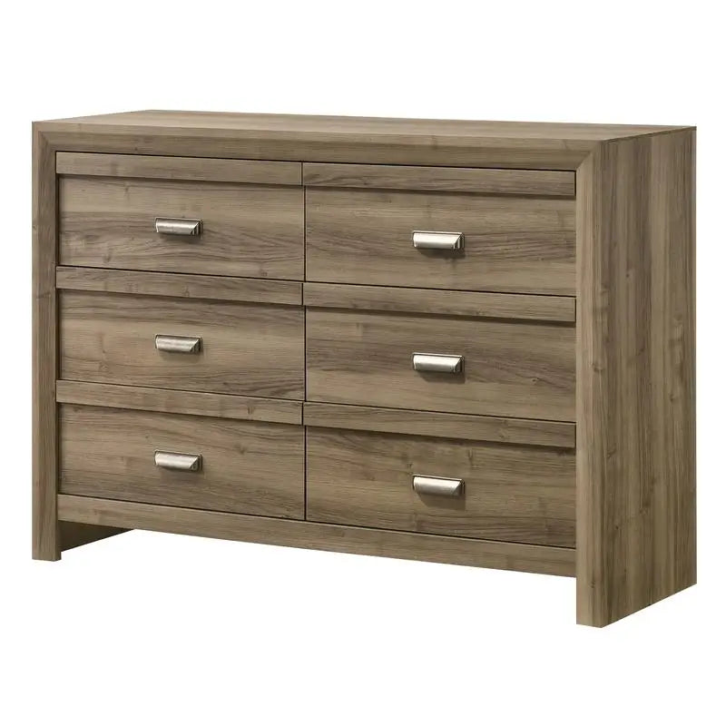 Contemporary Six Drawer Dresser - Wooden Bedroom Storage, Light Brown Finish