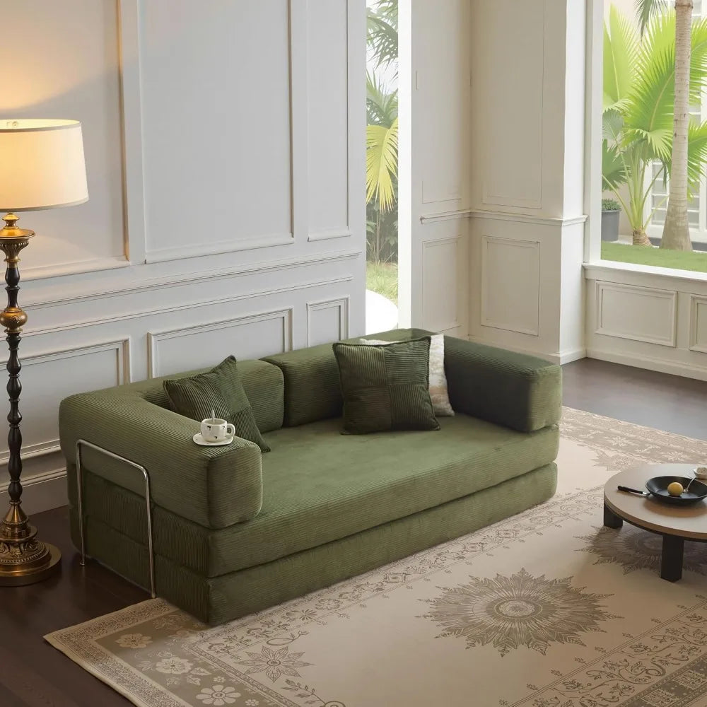 78.8”Compression Sofa - Convertible Sleeper Sofa Bed with Pillow Back Support - Corduroy Foldable Sofa Bed with Fixed-Shape