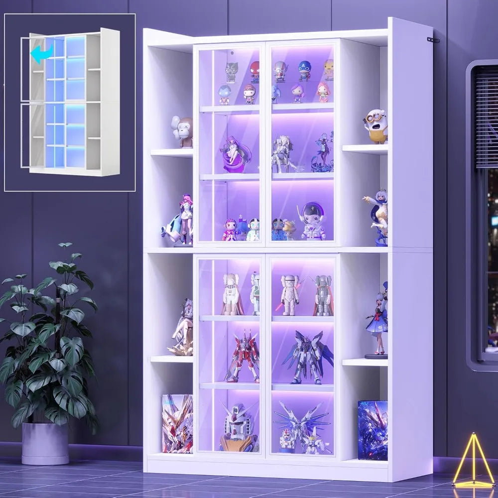 Illuminated 6-Tier Glass Door Display Cabinet with Adjustable Shelves, 64" Tall Curio Showcase