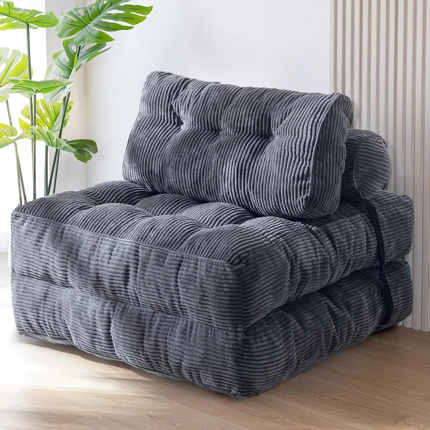 W_Folding Sofa Bed, Convertible Sleeper Chair with Pillow Foldable Mattress with Back Support, Portable Fold Out Chair Bed