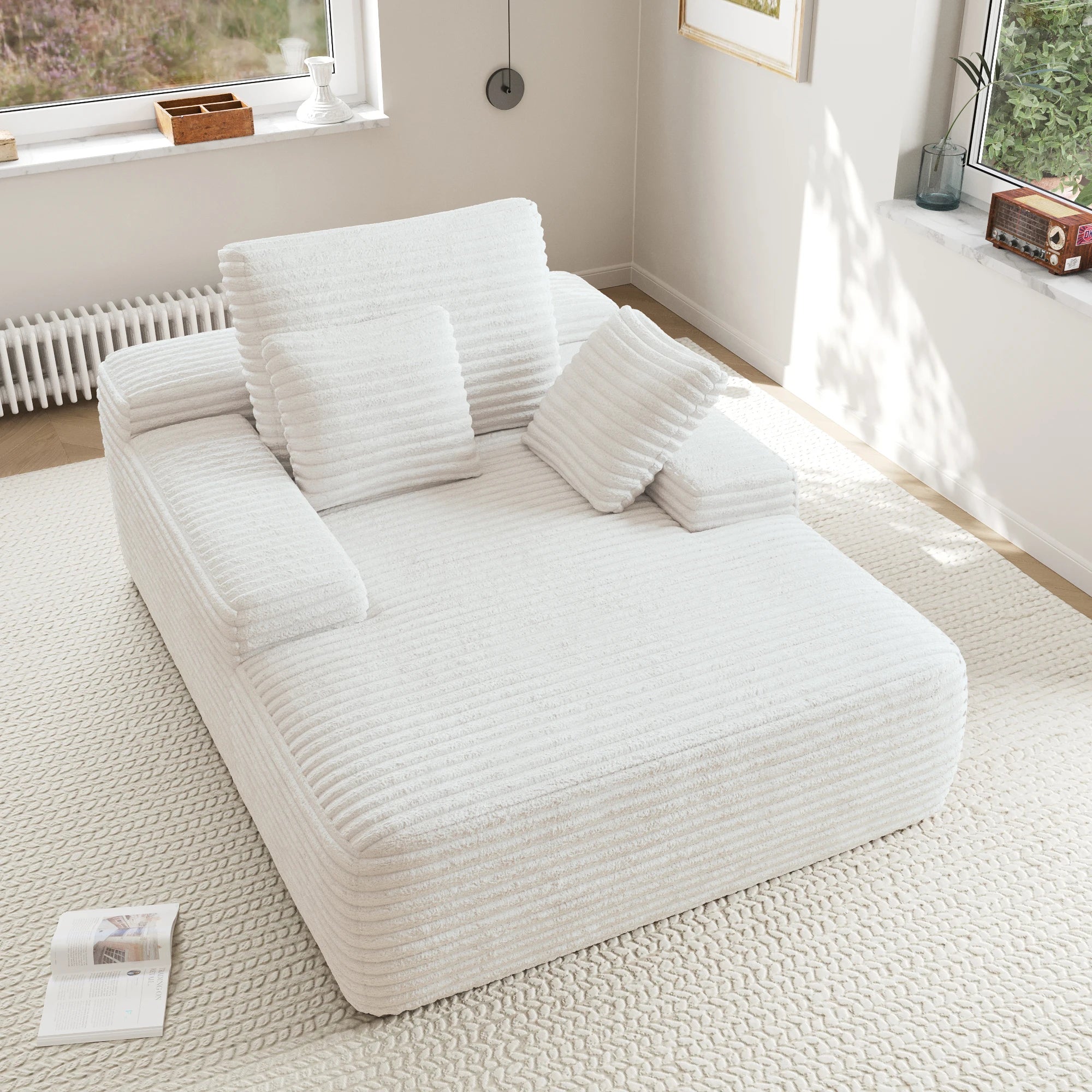 Sdoren 49inch Chaise Lounge Chair Indoor Oversized Corduroy Upholstered Boneless Sofa Bed Deep Seat Sleeper Couch Reading Chairs