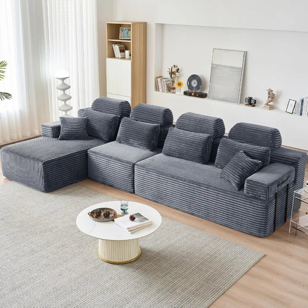 136″ Cloud Modular Sectional Sofa, Modern L-Shaped Sectional Couches for Living Room, Oversized 3-Seater Couch, Corduroy