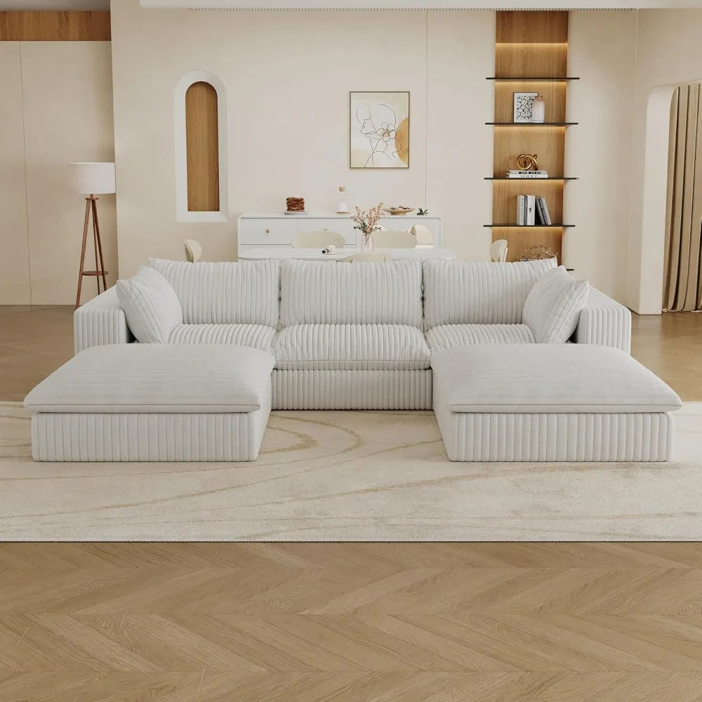 118.2" Modular Cloud Couch, U Shaped Boneless Sectional Sofa with 2 Ottoman & 3 Deep Seat, No Assembly Required, Corduroy Soft S