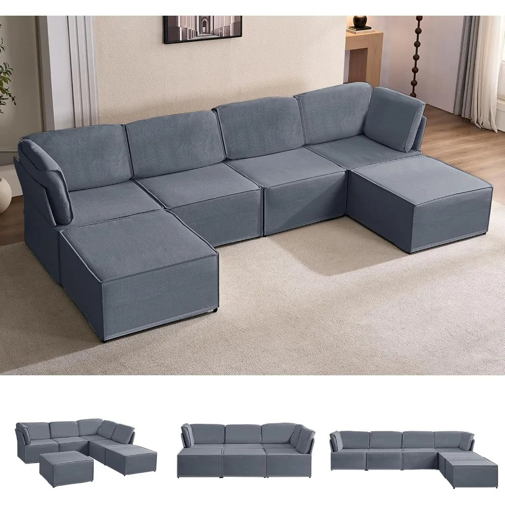 Modular Sectional Sofa, U Shaped Convertible Couch Sofa with Reversible Chaises, Queen Sleeper Sofa, Modular Oversized Sofa