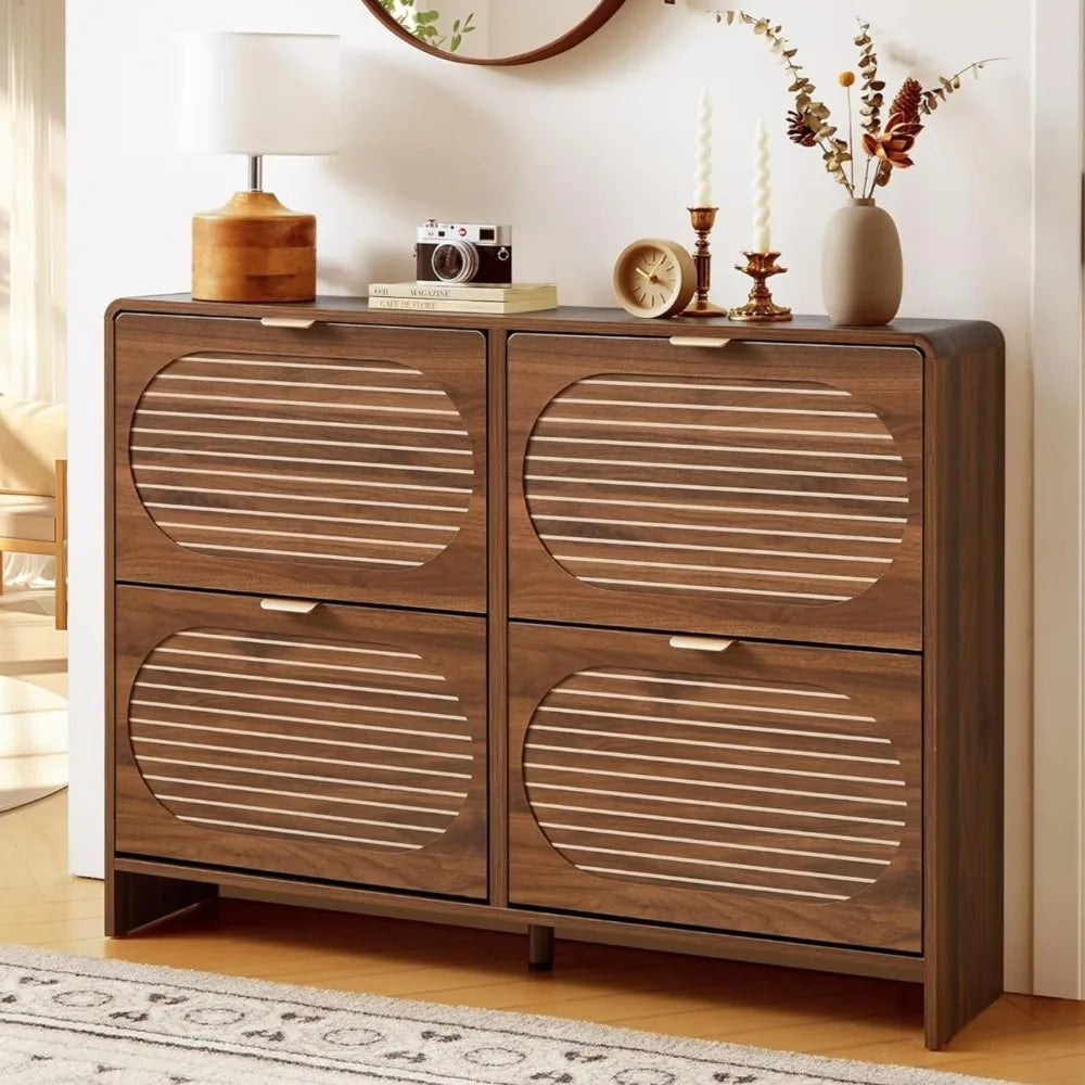 Arched Panel Wood Shoe Storage Cabinet with 4 Drawers for Entryway