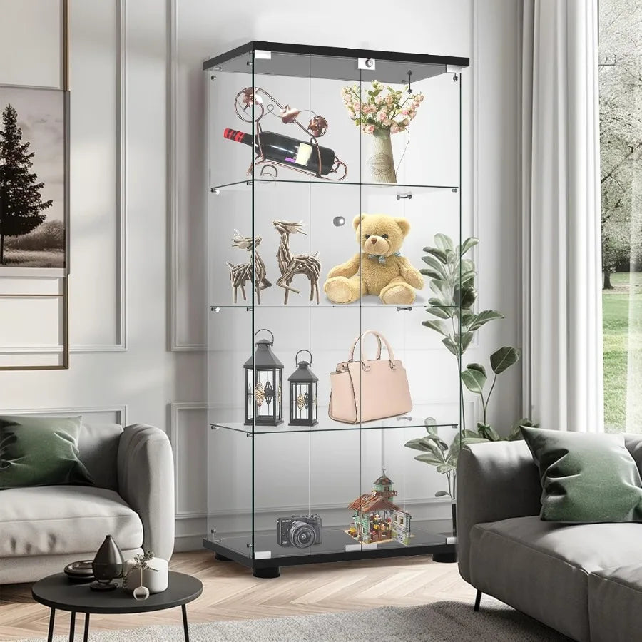 Display Cabinet with Glass Door and Lock 4Shelf Fast Installation in 30 Mins Curio Cabinets with 5mm Tempered Glass Floor Stand