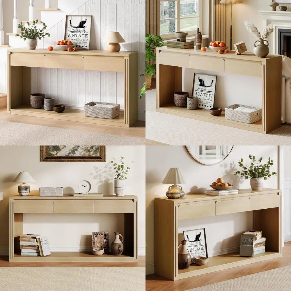 Farmhouse Style Entryway Console Table with Drawers, Long Narrow Sofa Table for Behind Couch, Rustic Farmhouse Entryway Furnitur